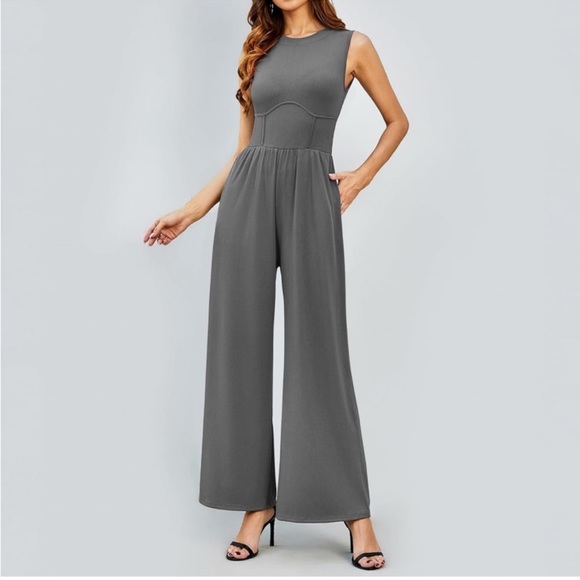 Cider Pants - Cider Solid Sleeveless Wide leg Palazzo Jumpsuit Womens Large Grey New